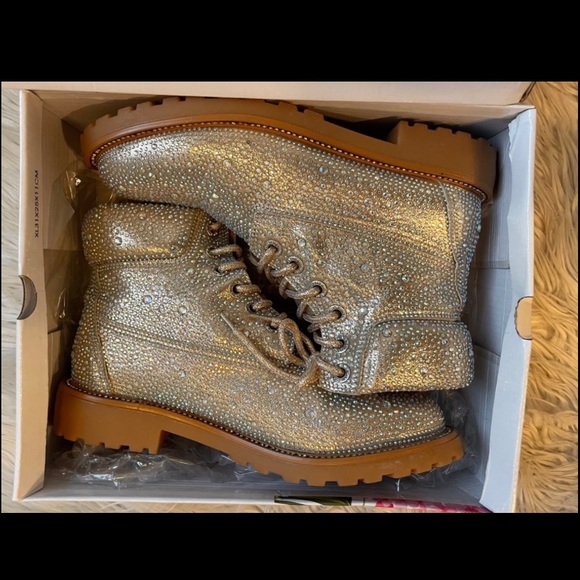 Champagne Metallic Bling Tims combat boots - Picture 4 of 6